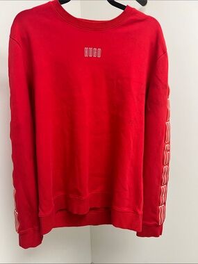 HUGO Red Crewneck Sweatshirt with Branded Sleeve Detail (damaged)